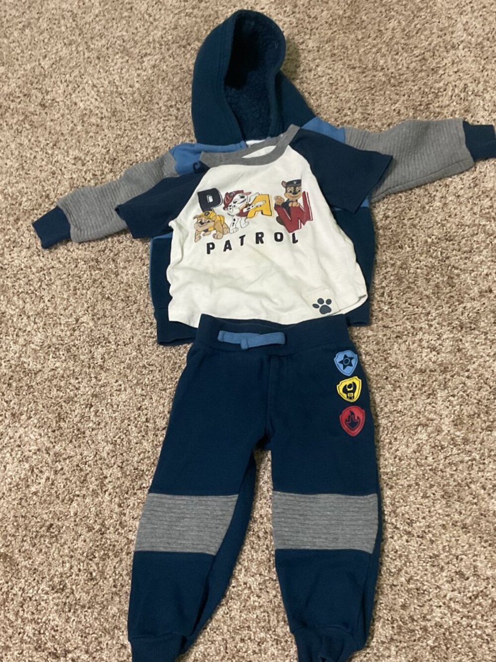 Paw Patrol 2T Outfit Set Hoodie T-Shirt Jogger Pants 3 Piece Toddler Boys